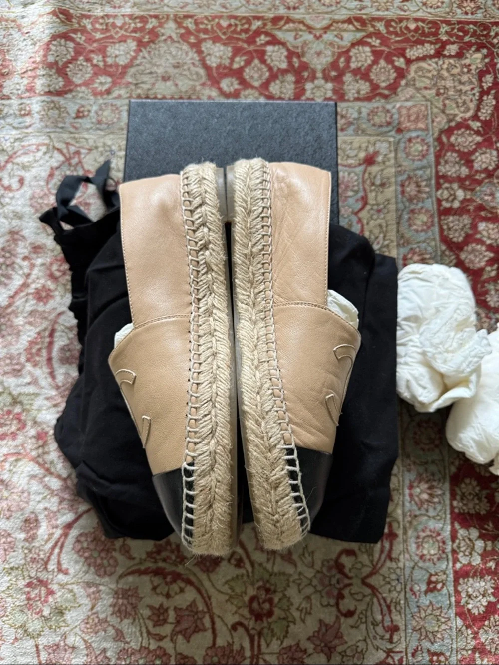 CHANEL Beige Leather Espadrilles with Black Toe Cap - Picture 6 of 6